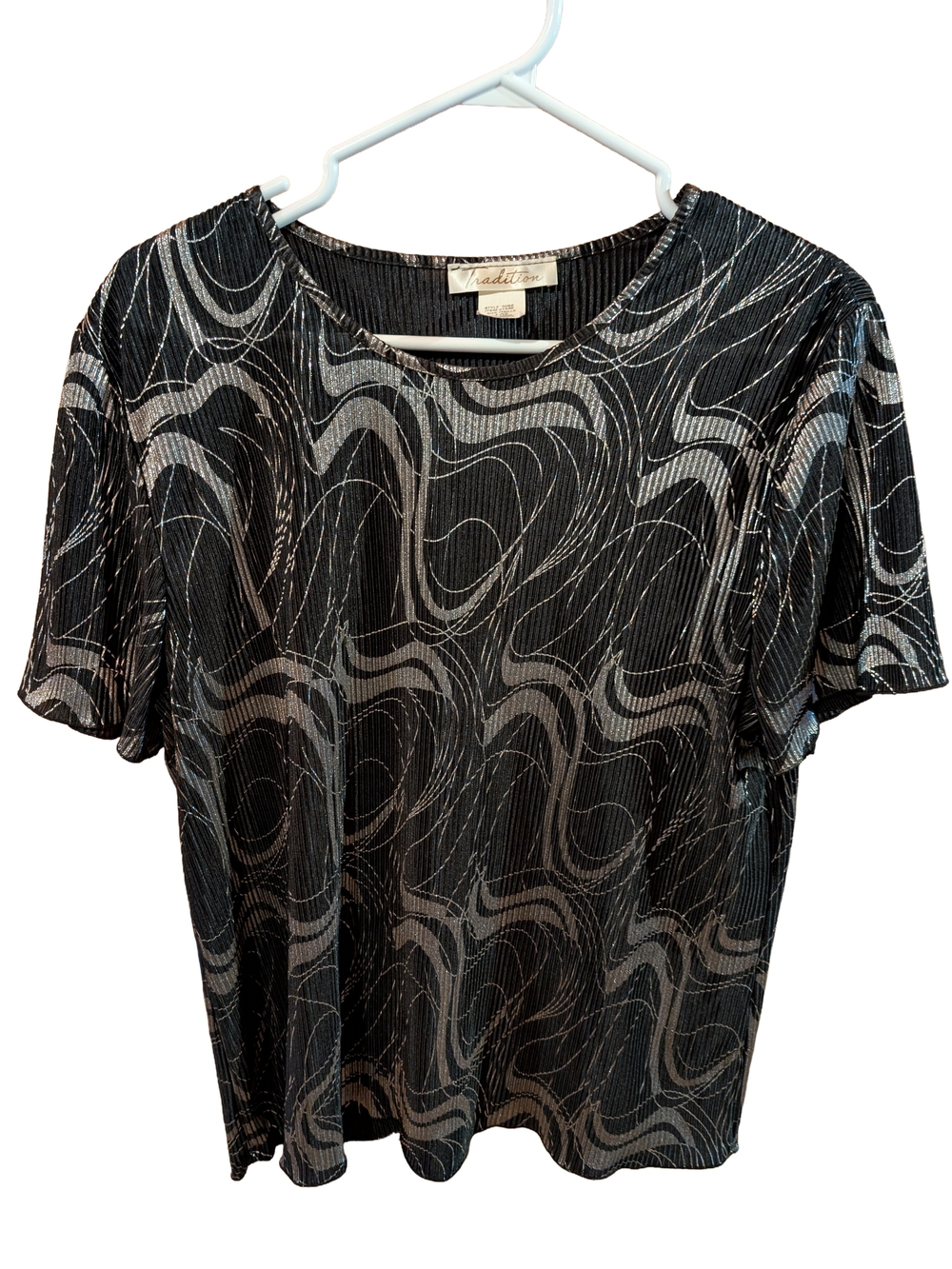 Tradition Black & Silver Patterned Short-Sleeve Top